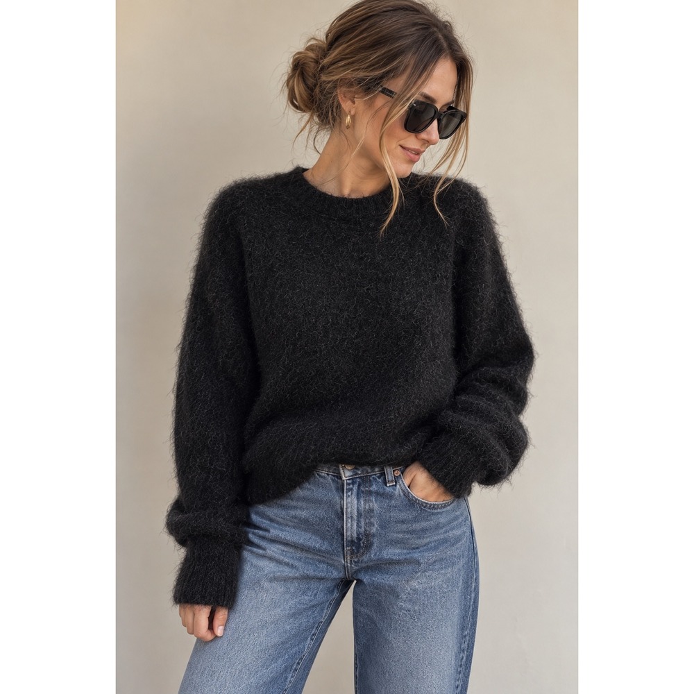 Gap Black Mohair Sweater Fuzzy Hairy Knit Crewneck Grunge Size M Vintage
